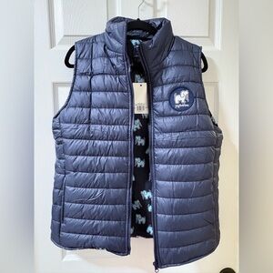 NWT Navy blue puppie love puffer vest women’s large